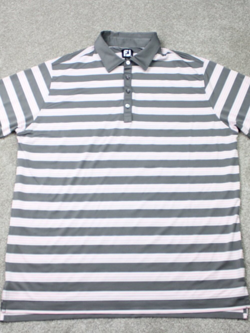 FootJoy Polo Shirt Mens 2XL XXL Pink/Gray Striped Golf Stretch Short Sleeve